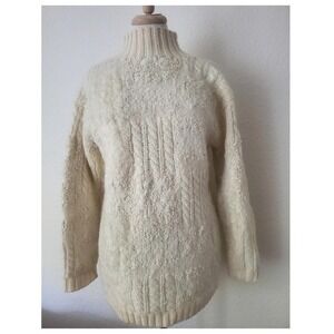 Vintage Jones New York Ivory Wool Knit Sweater Fluffy Mohair Oversized Top Ski M
